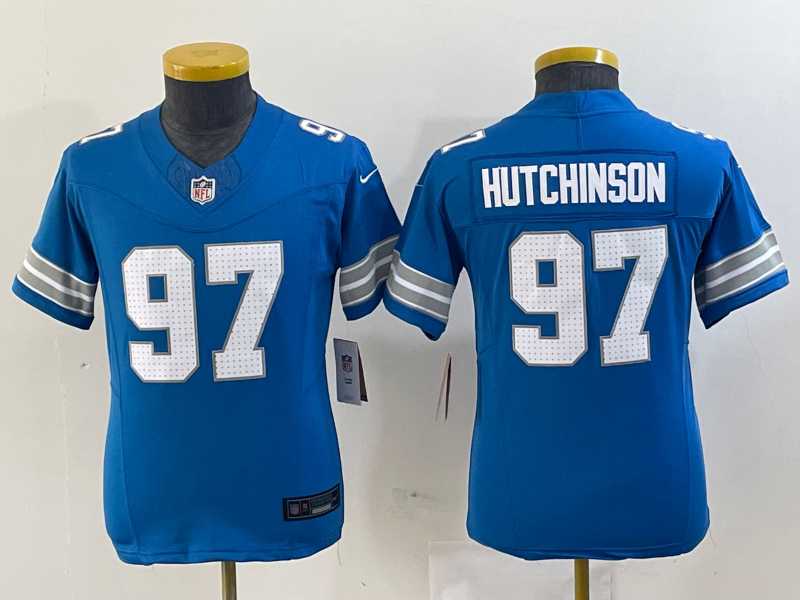 Youth Detroit Lions #97 Aidan Hutchinson Limited Blue 2024 FUSE Vapor Jersey->youth nfl jersey->Youth Jersey
